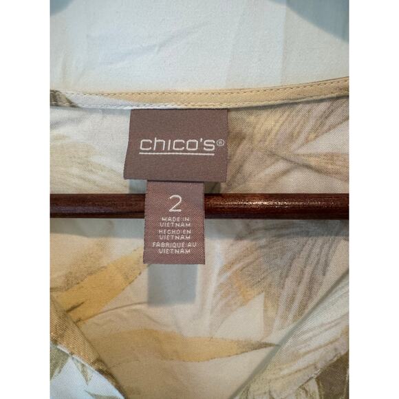 Chico’s Women’s 2 V-Neck Blouse Palm Leaf Print 3/4 Sleeve Resort Lightweight - Picture 3 of 9